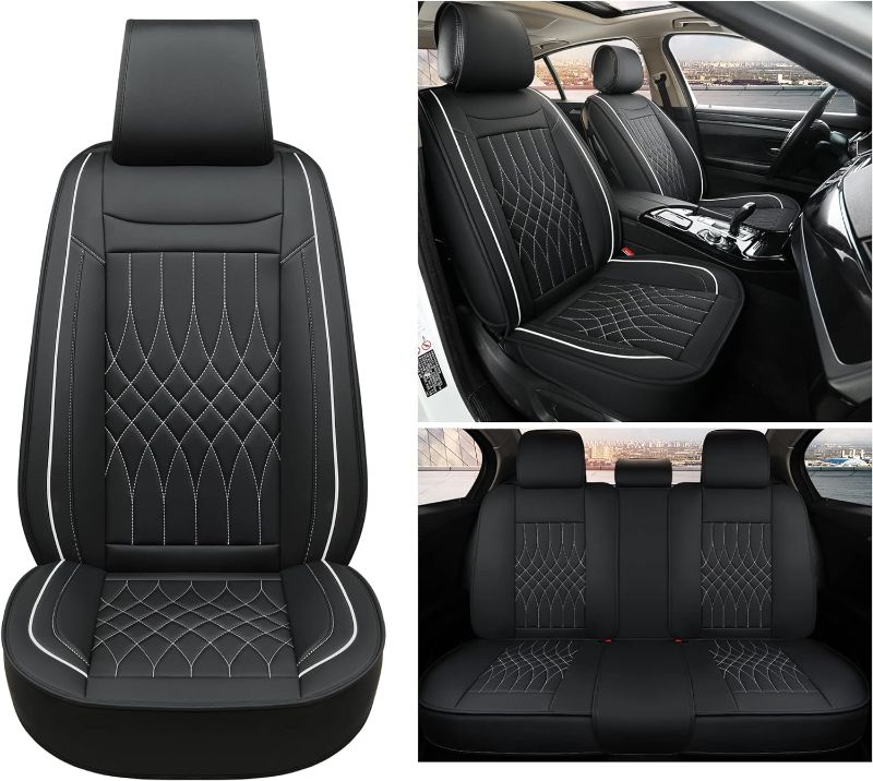 Photo 1 of Sanwom Leather Car Seat Covers Full Set, Universal Automotive Vehicle Seat Cover, Waterproof Vehicle Seat Covers for Most Sedan SUV Pick-up Truck, Black&...
