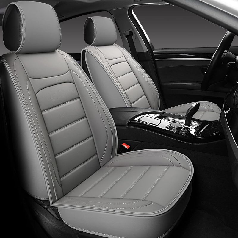 Photo 1 of Sanwom Leather Car Seat Covers Full Set, Universal Automotive Vehicle Seat Cover, Waterproof Vehicle Seat Covers for Most Sedan SUV Pick-up Truck, Gray
