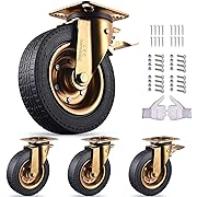 Photo 1 of Set of 4 Heavy Duty 8 Inch Plate Swivel Industrial Solid Rubber Caster Wheels for Furniture Cart Workbench Outdoor Castors Dual Locking Replacement 3200Lbs Load Capacity Bolts Screws Include