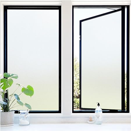 Photo 1 of rabbitgoo Window Privacy Film, Frosted Glass Window Film, Removable Static Cling Window Frosting Cling, Anti-UV Glass Door Window Privacy Covering, Opaque Window Sticker for Home, Pure, 17.5" x 78.7"