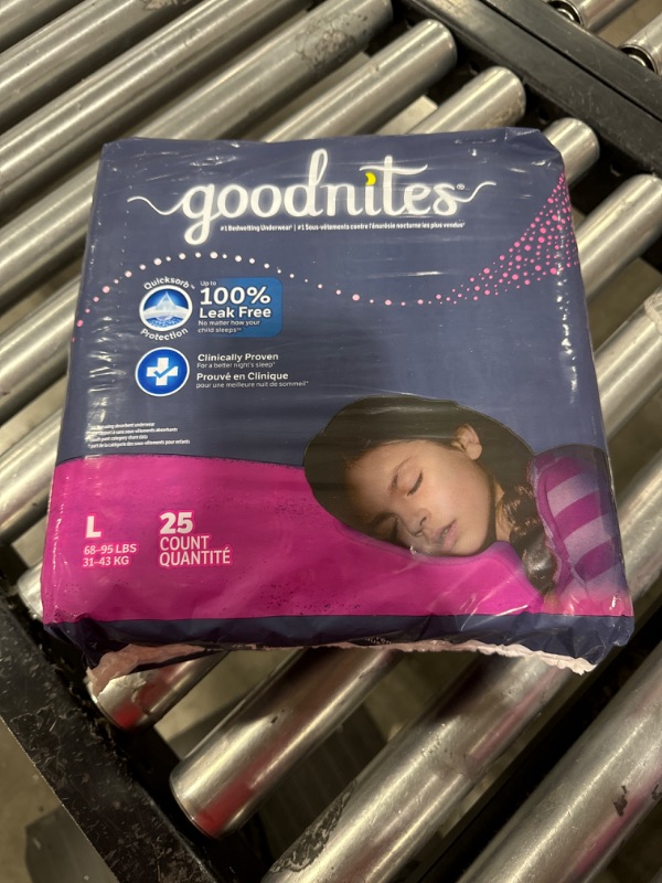 Photo 1 of Goodnites Girls' Nighttime Bedwetting Underwear, Size Large (68-95 lbs),