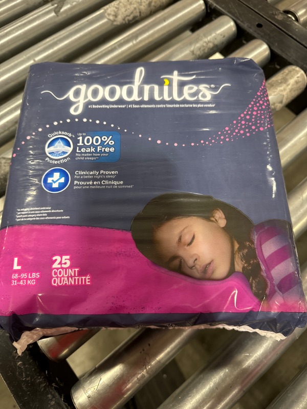 Photo 1 of Goodnites Girls' Nighttime Bedwetting Underwear, Size Large (68-95 lbs),