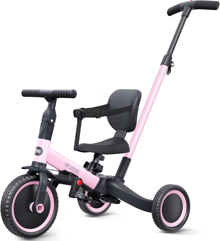 Photo 1 of newyoo Toddler Tricycle,Toddler Bike,Birthday Gifts & Toys for 1-3 Year Old Boys & Girls, Trike with Push Handle, Backrest and Safety Belt, Balance Bike, TR007, Pink