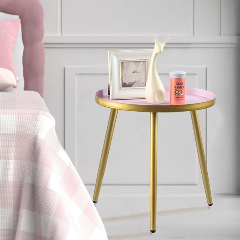 Photo 1 of AOJEZOR Night Stands,Small Nightstand Bed Side Table for Kids Room,End Tables Round Nightstand for Bedroom,Pink Metal Tray End Table with Gold Legs Base