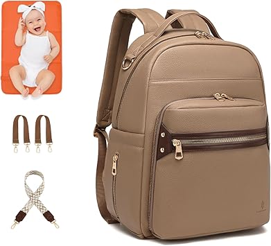 Photo 1 of Vegan Leather Diaper Bag Backpack with Washable Changing Pad, 15 pockets - Convertible To Large Baby Diaper Bag Tote or Cute Daily Backpack/Shoulder Bag, Shower Gifts For Boy Girl