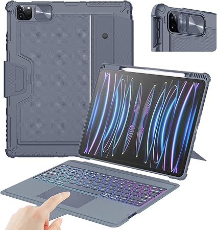 Photo 1 of Nillkin Keyboard Case for iPad Air 13-inch (M2, 2024), iPad Pro 12.9 Case with Keyboard(6th/5th/4th/3rd Gen), Magic Trackpad, Slide Camera Cover, Detachable Keyboard with 7 Backlight Colors, Grey