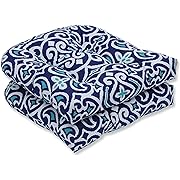 Photo 1 of Pillow Perfect Damask Indoor/Outdoor Chair Seat Cushion, Tufted, Weather, and Fade Resistant, 19" x 19", Blue/White New Damask, 2 Count

