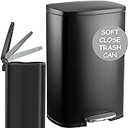 Photo 1 of Homie 13 Gallon Kitchen Trash Can Soft Close with Anti - Bag Slip Liner and Lid, Use as Garbage Basket, Tall Dust Bin, or Decor in Bathroom, Restroom, Kitchen, or Bedroom (13 Gallon, Matte Black)
