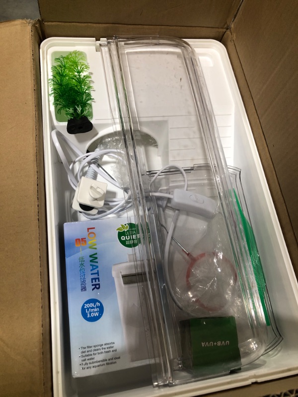 Photo 1 of Turtle Tank Habitat Kit, Aquatic Tortoise Starter Enclosure with Hideout, Multi Function Area, Basking Platform Light, Drainage, Plant, Water Pump Filter, Aquarium Tank for Reptiles Turtles Crabs
