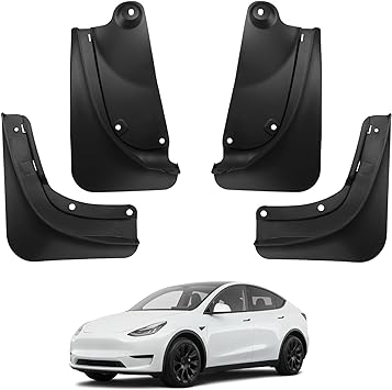 Photo 1 of BASENOR 2024 Upgraded Tesla Model Y Mud Flaps Splash Guards Vehicle Sediment Protection No Drilling No Tape Mudflaps Tire Protector Mudflaps All Weather Tesla Exterior Accessories (Set of 4)