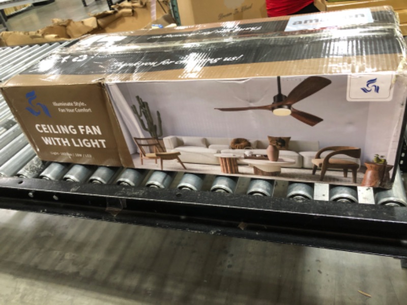 Photo 1 of 60 Inch Ceiling Fans with Lights 3 Downrods, Outdoor Ceiling Fan for Patios with Remote Control, ETL Listed, 3 Blades Wood Ceiling Fans Reversible Quiet Dc Motor for Indoor Bedroom Farmhouse Walnut Wood 60 inch