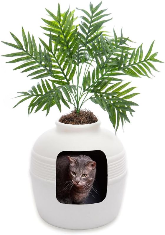 Photo 1 of Good Pet Stuff, The Original Hidden Litter Box, Artificial Plants & Enclosed Cat Planter Litter Box, Vented & Odor Filter, Easy to Clean, White Birch
