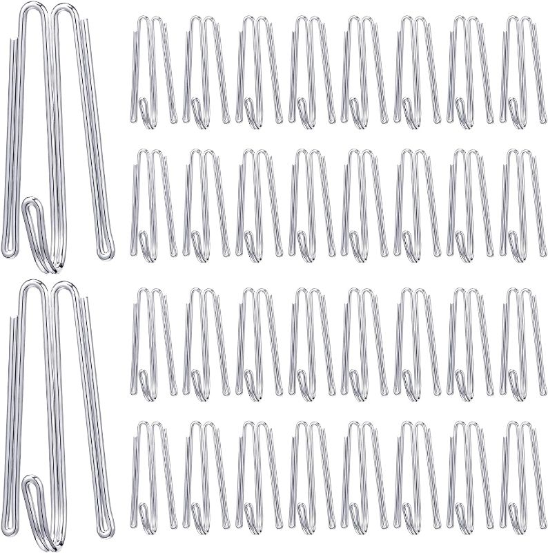 Photo 1 of Blulu 60 Pcs Pleat Hooks Stainless Steel Curtain Pleat Hooks Drapery Hook and Pin 4 Prongs Pinch Pleat Hook Clips for Window Curtain, Shower Curtain
