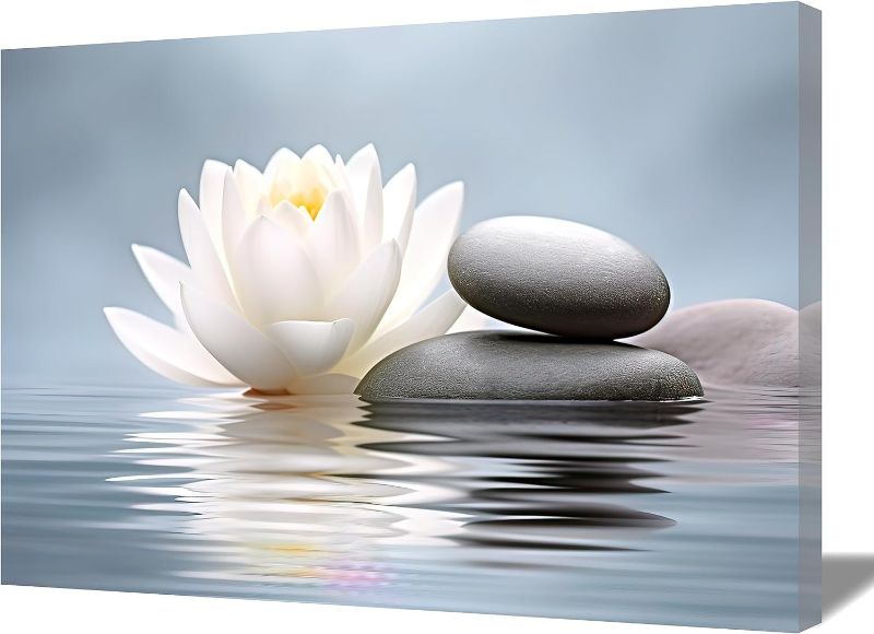 Photo 1 of  Wall Art Black Stones and White Lotus Flowers Picture on Canvas