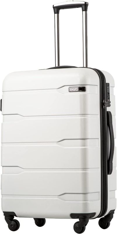 Photo 1 of Coolife Luggage Expandable) Suitcase PC+ABS Spinner Built-In TSA lock 20in 24in 28in Carry on (white, M(24in).)
