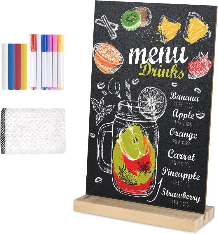 Photo 1 of 1 Pack Chalkboard 8 x 12 inch Tabletop Chalkboard Sign with Wood Base Double-Sided Message Boards Menu Chalkboard Stand for Kitchen Wedding Bar and Restaurant
