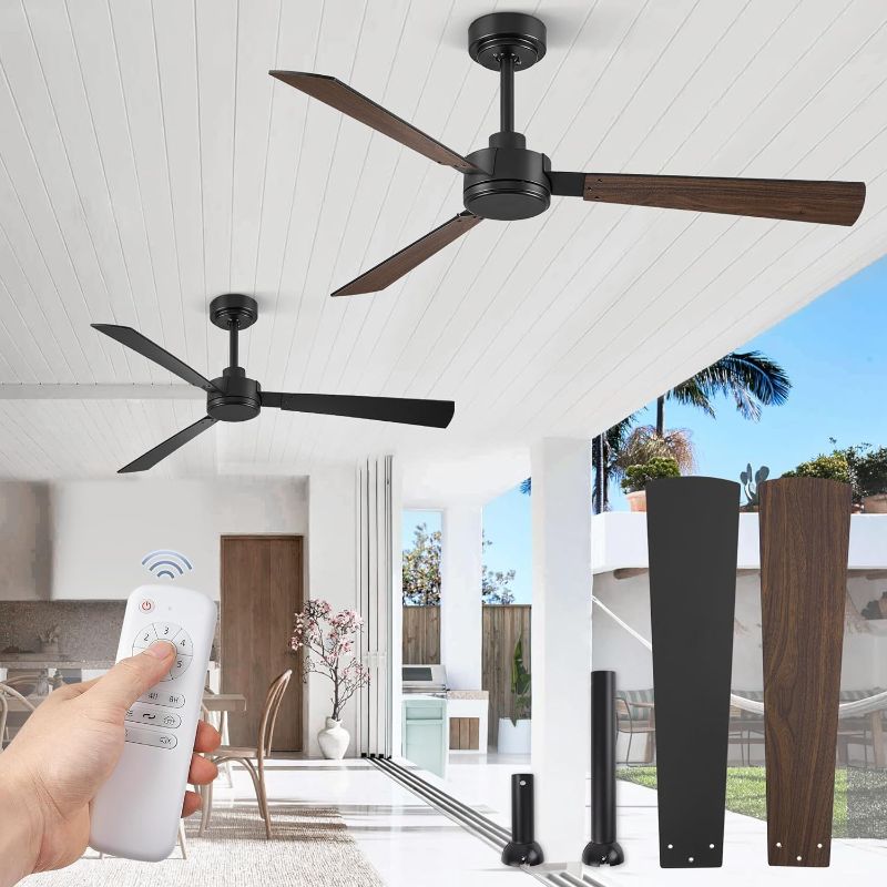 Photo 1 of 2 Pack 52 Inch Ceiling Fan with Remote no light, Black Indoor/Outdoor Ceiling Fan with Quiet Reversible DC Motor, 6 Speeds, 3 Blades Modern Ceiling Fans for Patio Living Room Bedroom
