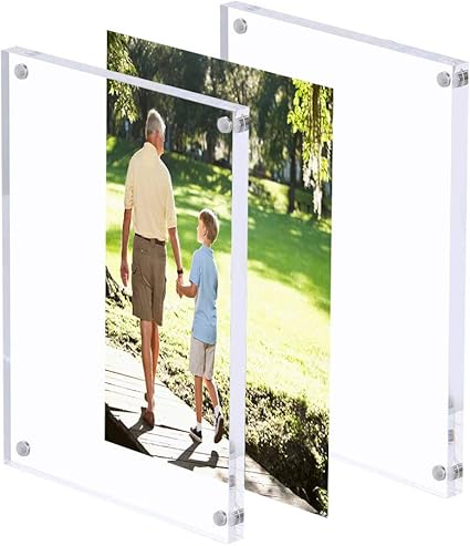 Photo 1 of  8x10 Acrylic Photo Frame, Clear Double Sided Magnetic Picture Frame 10mm Desktop Display with Stand- Free Soft Microfiber 8x10"\