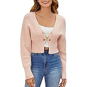 Photo 1 of GORGLITTER Women's Chain Linked Drop Shoulder Crop Cardigan Long Sleeve Solid Knit Tops
