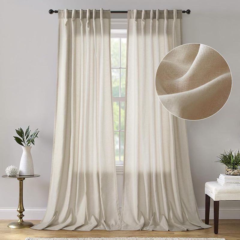 Photo 1 of Sheer Linen Curtains for Living Room Curtains 204 inches Extra Long 1 Panel Pocket Bedroom Drapes Sliding Door Curtain with Back Tab,...
