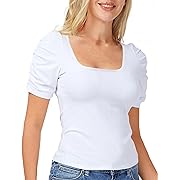 Photo 1 of Sleeve Tops for Women, Basic Scoop Neck T-Shirt Short Sleeve Slim Fit Shirts Blouses Tops