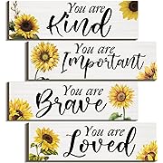 Photo 1 of 4 Pcs Sunflowers Inspirational Wall Decors Sunflower Gifts for Woman You Are Kind Wall Art Rustic Wood Sign Hanging Decoration for Living Room Bedroom Bathroom Door Decor (Inspirational Sunflower)
