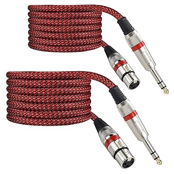 Photo 1 of 1/4" TRS to XLR Female Cable Adapter Balanced, Stereo Quarter Inch TRS to XLR Microphone Cable, Nylon Braided, OFC Shielded, Red Color, for Mic/Speaker/Mixer