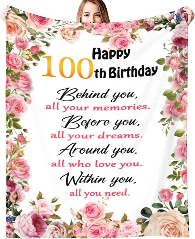 Photo 1 of Happy 100th Birthday Gifts for Women Blanket 100th Birthday Decorations Throw Blanket Birthday Gift Ideas for 100 Year Old 60"X50"