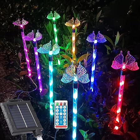 Photo 1 of Set of 8 Plastic Solar Garden Lights for Garden Decor - Upgraded Solar Lights with Remote,8 Modes Waterproof Solar Decorative Stake Lights for Outside Garden Patio Yard Pathway Grave (U-001)