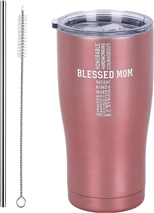 Photo 1 of Mom Tumbler - Blessed Mom - Birthday Gifts For Mom From Daughter, Son - Christian Gifts for Women - Mothers Day Gifts For Mom - New Mom Gifts (Rose Gold)