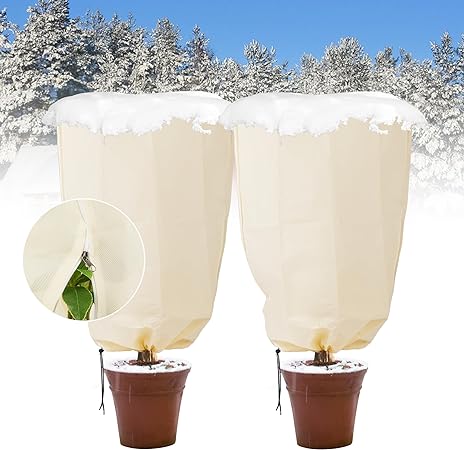 Photo 1 of 2Pack Plant Covers Freeze Protection - 23" H x 23" W Large Frost Blankets for Plants - Frost Cloth with Zipper and Drawstring - Tree Freeze Protection Covers Bags