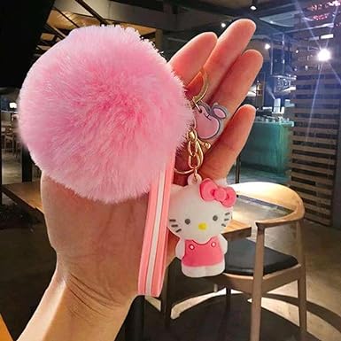 Photo 1 of Cute Pink Cat Keychains for Women Girls Kawaii Pom Pom Kitty Anime Key Chain for Backpack Car Keys Decoration Gift
