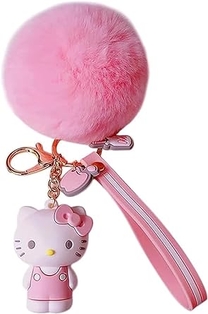 Photo 1 of Cute Pink Cat Keychains for Women Girls Kawaii Pom Pom Kitty Anime Key Chain for Backpack Car Keys Decoration Gift
