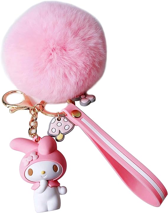 Photo 1 of Cute Pom Pom Keychain Kawaii Key chain for Backpack Decoration Birthday Gift Keychains for Women Girls(Pink)

