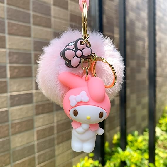 Photo 1 of Cute Pom Pom Keychain Kawaii Key chain for Backpack Decoration Birthday Gift Keychains for Women Girls(Pink)
