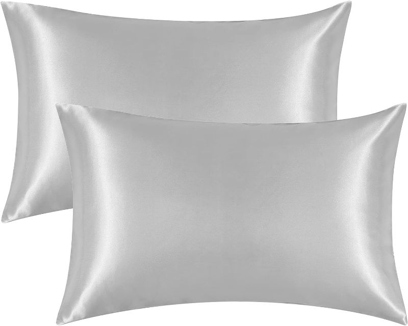 Photo 1 of Pillowcase King Set of 2, Silk Pillowcases for Hair and Skin, Silver Grey Pillow Cases 2 Pack, Soft Pillow Cover with Envelope Closure,