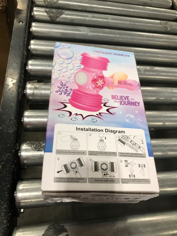 Photo 1 of Bubble Wand and Toy Hammer 2 in 1, Automatic Bubble Machine, Light Up Bubble Blower for Toddlers 3-9 Girls with Bubble Solution x 2, Concentrated Bubble Liquid x 10 and Batteries Included