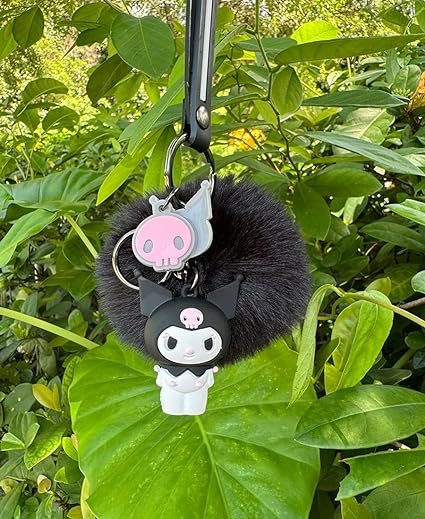 Photo 1 of PaPiJoJo Cute Keychains for Girls, Kawaii Pom Pom Fuzzy Key Chain Accessories Wristlet Cartoon Keychain
