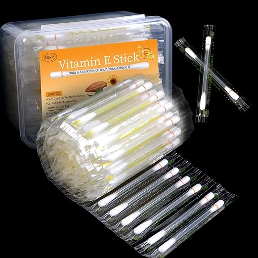 Photo 1 of 100PCS Vitamin E Stick Swab, Kugge Disposable VE Lip Oil Q-tip with Free Storage Case, for Teeth Whitening, Lip Moisturizing and Anti-Allergy for Gum