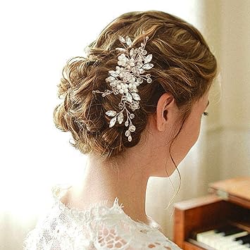 Photo 1 of Bridal Hair Comb Pearl Wedding Hair Accessories for Brides Crystal Wedding Headpiece for Bride and Bridesmaids Rhinestone Hair Accessory for Women and Girls (B-rose gold)
