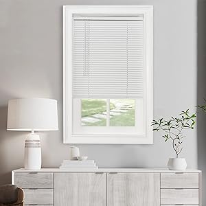 Photo 1 of Cordless Light Filtering Mini Blind - 47 Inch Length, 48 Inch Height, 1" Slat Size - Pearl White - Cordless GII Morningstar Horizontal Windows Blinds for Interior by Achim Home Decor 47 x 48 in Pearl White