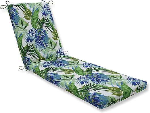 Photo 1 of Pillow Perfect Tropic Floral Indoor/Outdoor Solid Back Chaise Lounge Cushion with Ties, Plush Fiber Fill, Weather, and Fade Resistant, 80" x 23", Blue/Green Soleil, 1 Count