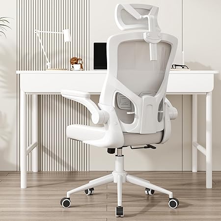 Photo 1 of ???? ?????? ?????, Ergonomic Mesh Desk Chair, High Back Computer Chair- Adjustable Headrest with Flip-Up Arms, Lumbar Support, Swivel Executive Task Chair (Modern, White)