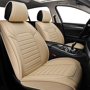 Photo 1 of YUHCS Full Set Car Seat Covers - Faux Leather Non-Slip Vehicle Cushion Cover, Waterproof Car Seat Protectors Automotive Accessories for Most SUV Cars Pickup Truck Brown Full Set BEIGE