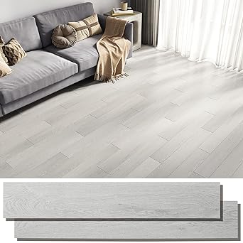 Photo 1 of Peel and Stick Floor Tile, INMOZATA Self Adhesive Vinyl Plank Flooring Tile Wood Grain Look 36-Pack 54 Sq.Ft Waterproof Tile Sticker for Bedroom, Living Room, Kitchen, RV(Light Gray