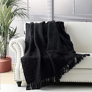 Photo 1 of HORIMOTE HOME Black Chunky Knit Oversized Throw Blanket for Couch, Bed, and Sofa with Boho Chic Style, Textured Basket Weave Pattern, Decorative Fringe, Oversized 60"x80" Black 60*80