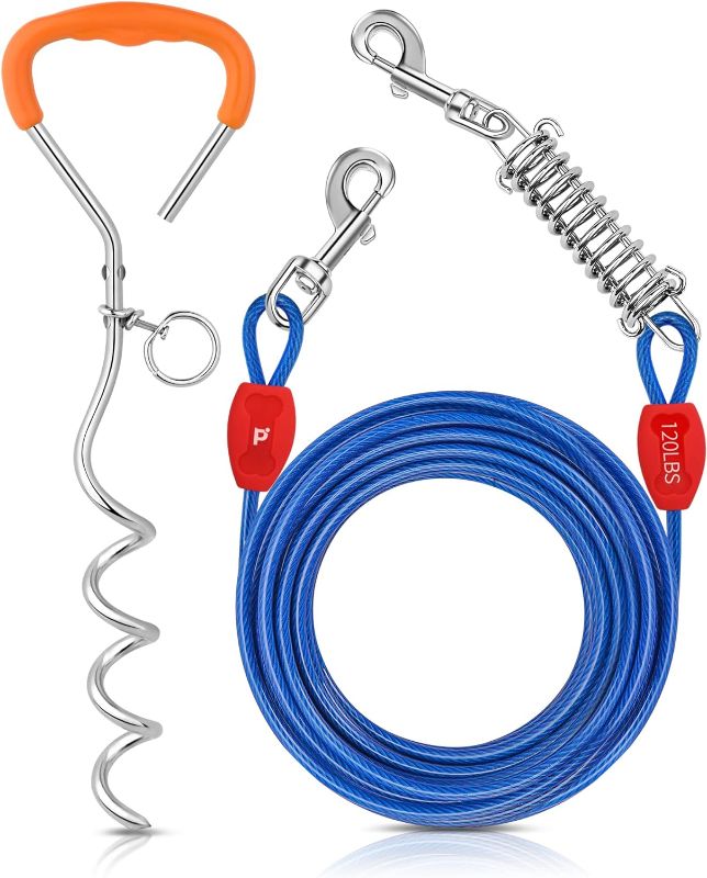 Photo 1 of Petbobi Dog Tie Out Cable and Stake - 30FT Heavy Duty Cable with Spring - No Tangle, 16-inch Ground Stake - Ideal for Yard, Camping, and Beach - Suitable...
