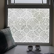 Photo 1 of DKTIE Bohemian Decor Stained Glass Window Film with Installation Tools, Two-Way Window Privacy Film, Reduce Glare, Pure White, 35.4 x 78.7 Inch

