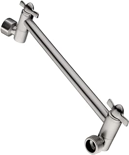 Photo 1 of Adjustable Shower Head Extension Arm - 10 Inch Brass Shower Arm Extender Hardware - Brushed Nickel