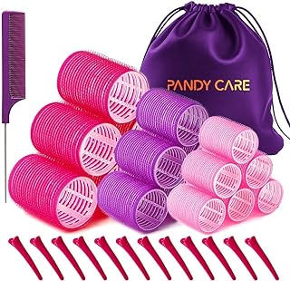Photo 1 of PandyCare Hair Roller Set 32 Pcs, Velcro Rollers Curlers for Long Medium Short Hair, No Heat, Hair friendly, Natural Effect, Includes 18 Rollers, 12 Clips, 1 Rat Tail Combs & 1 Storage Bag 32PCS
